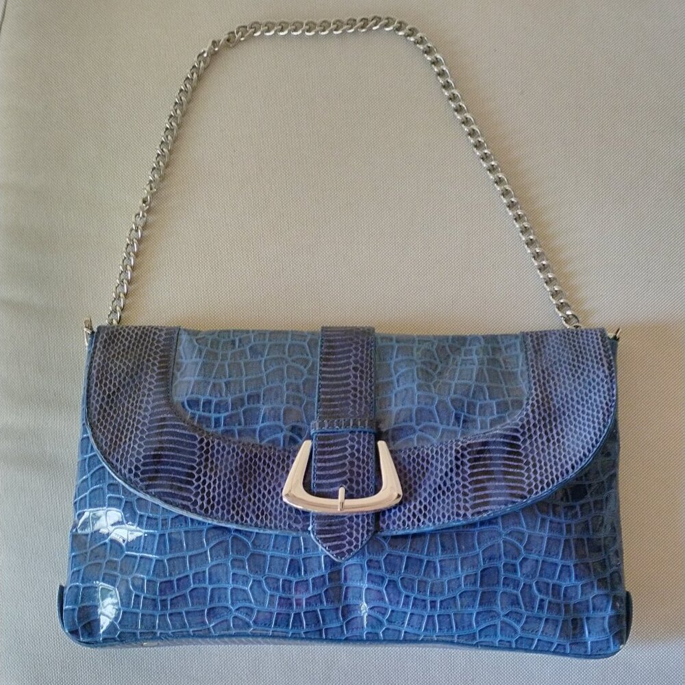WHBH Blue Faux Leather Animal-Print Clutch / Shoulder Bag